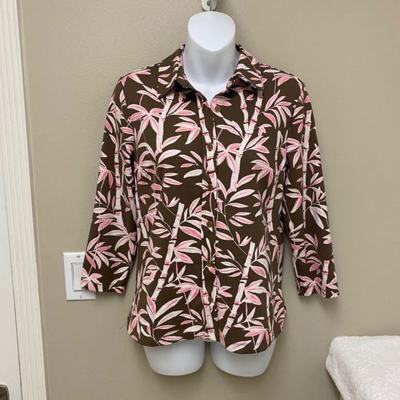 NEW! J. McLaughlin Cornelia Top 3/4 Sleeve Brown & Pink Bamboo Grove XS - $178 - Picture 3 of 11